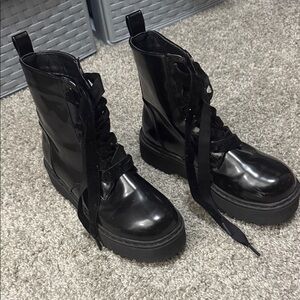 Black Lace-Up Combat Rave Boots